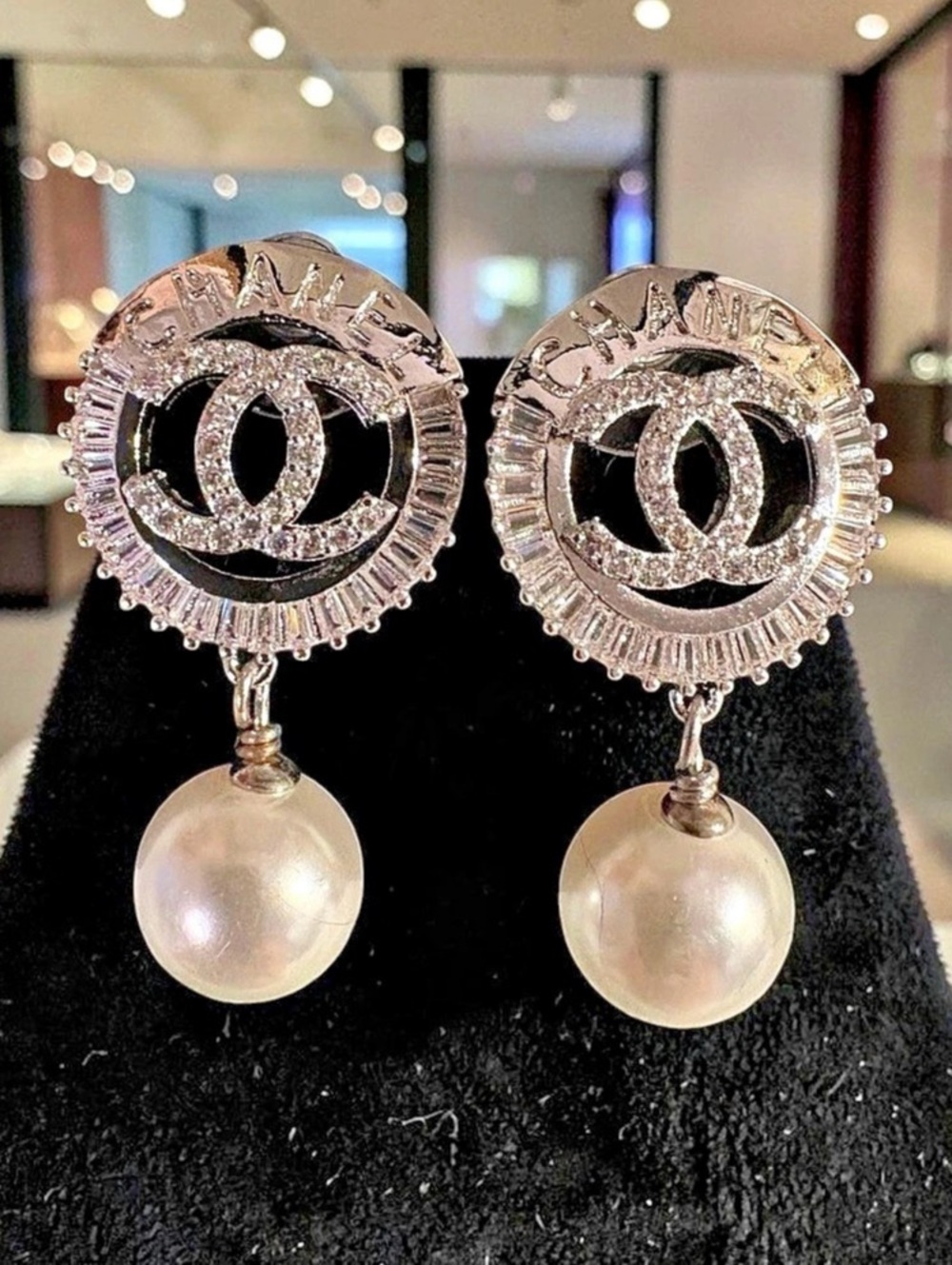 Silver-Tone Crystal and Faux Pearl Dangle Earrings Light weight